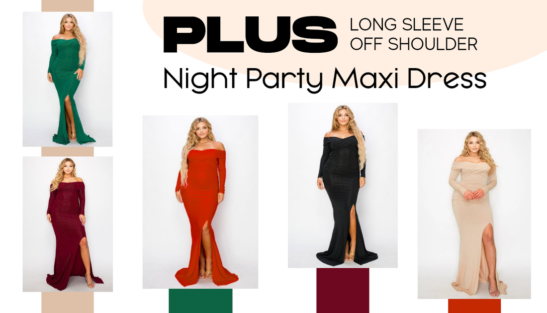 Elevate Your Night Party Look with the PLUS LONG SLEEVE OFF SHOULDER Maxi Dress