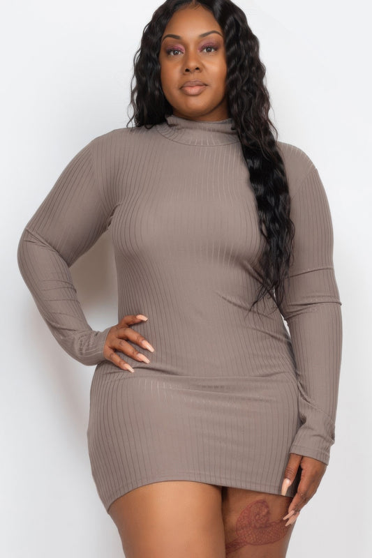 Plus Size Ribbed Mock-Neck Mini Dress – product view 1