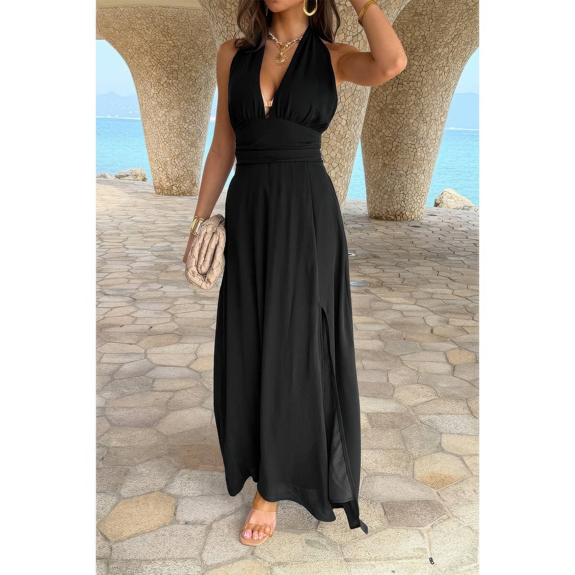 Halter V-Neck High-Slit Maxi Dress – product view 1
